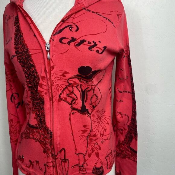 Keren hart M coral colored hoodie long sleeve Paris themed - Picture 3 of 7